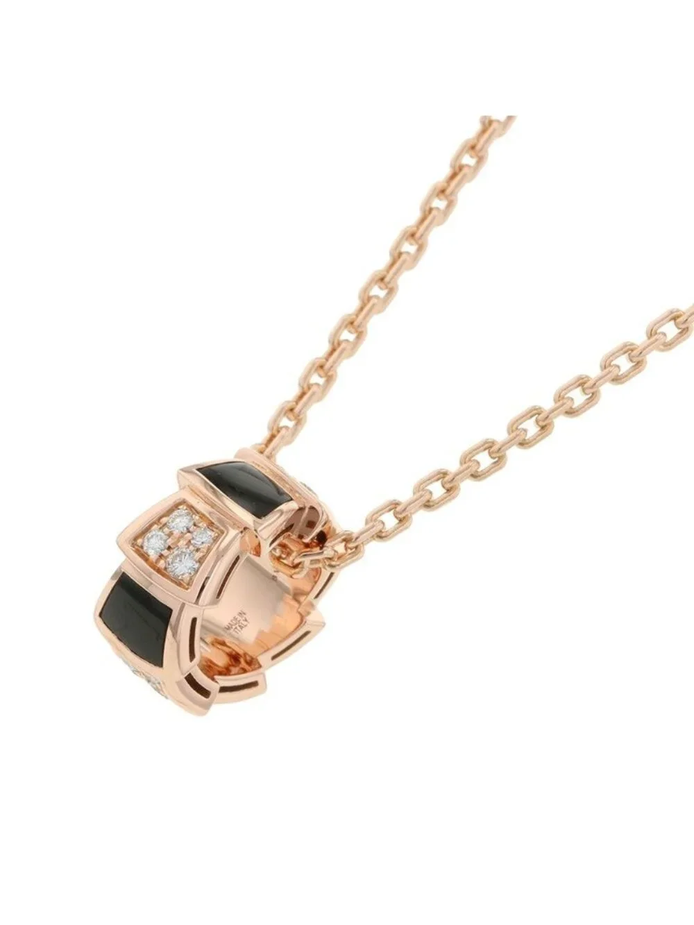 Bvlgari Necklace Serpenti Viper Onyx Diamond 18k Pink Gold Pendant
